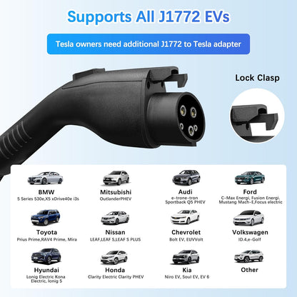 Portable Level 1&2 EV Charger, 16Amp Adjustable Current, Wallbox for Home/Travel, 110V/240V, NEMA 5-15&6-20 Plugs, 24.99FT Cable, Compatible with J1772 Electric Cars, Tesla Needs Adapter