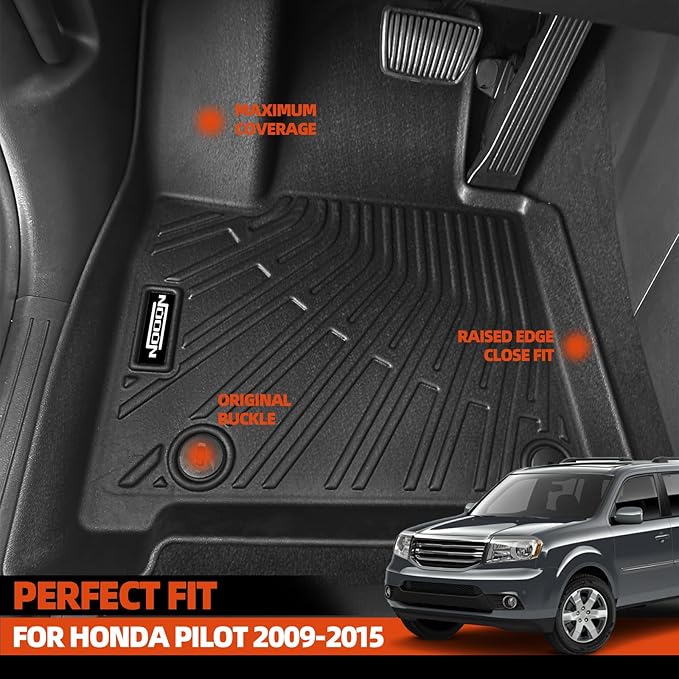 Custom Fit Floor Mats for 2009-2015 Honda Pilot, All Weather TPE Floor Liners with Trunk Mat & Backrest Protectors, Odorless Full Set Interior Accessories