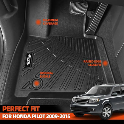 Custom Fit Floor Mats for 2009-2015 Honda Pilot, All Weather TPE Floor Liners with Trunk Mat & Backrest Protectors, Odorless Full Set Interior Accessories