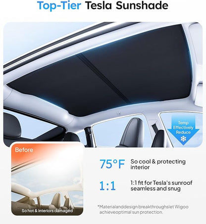 Wigoo Tesla New Model Y Juniper Accessories Sunshade Roof [Never Sag, Nano Ice-Crystal Coatings] Heat Insulation Glass Roof Sun Shade, Accessories for Tesla New Model Y 2025 2026 Launch, Black