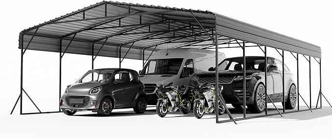 20x30 FT Heavy Duty Metal Carport Kit, Waterproof Windproof Aluminum Car Ports with Steel Shelter Frame Cover for 2 Car or Boats, Easy Assembly Tractor/Car Storage