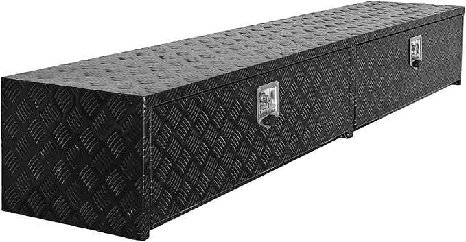 VEVOR Truck Tool Box, 88 x 16 x 13 Inch, Black Aluminum Tread Topsider Toolbox with Dual Drop Doors, Heavy Duty Lockable Storage and Organization Box with Latch, Corrosion-Resistant, for Truck Bed