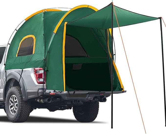 Pickup Truck Tent with Awning Shade,Waterproof PU5000mm Oxford for 5.5-6.3 FT Truck Bed for Camping Travel Outdoor Activities for Chevy Silverado 1500,Ram 1500/Dakota,F150,GMC 1500,Titan,Tundra(Green)