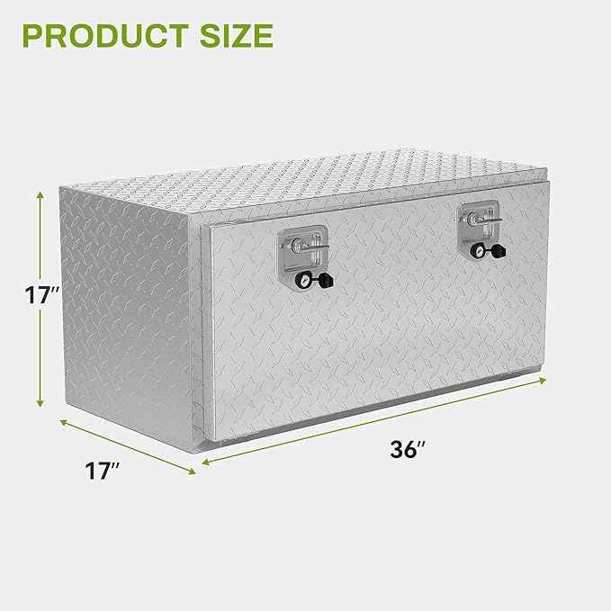 AUTOSAVER88 36 Inch Underbody Tool Box, Heavy Duty Aluminum Diamond Plate Toolbox Chest Storage Organizer, Waterproof Chest Storage Box with Lock for Trucks, Trailers, RVs, Warehouses, Silver