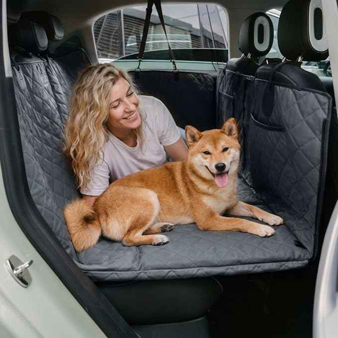 FUNNY FUZZY Dog Car Seat Cover, Back Seat Extender for Dogs - 420Lb Hard Bottom Waterproof Pet Car Seat Cover, 600D Heavy Duty Pet Hammock with Non-Slip Bottom for Cars, SUV, Trucks