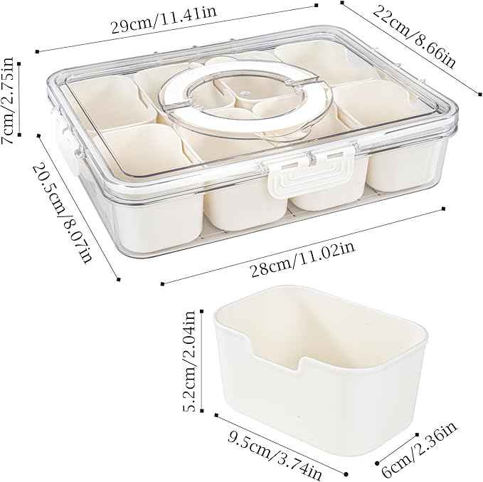 Amzcku Divided Serving Tray with Lid and Handle - Snackle Box Charcuterie Container for Portable Snack Platters - Clear Organizer for Candy, Fruits, Nuts, Snacks - Perfect for Party, Entertaining