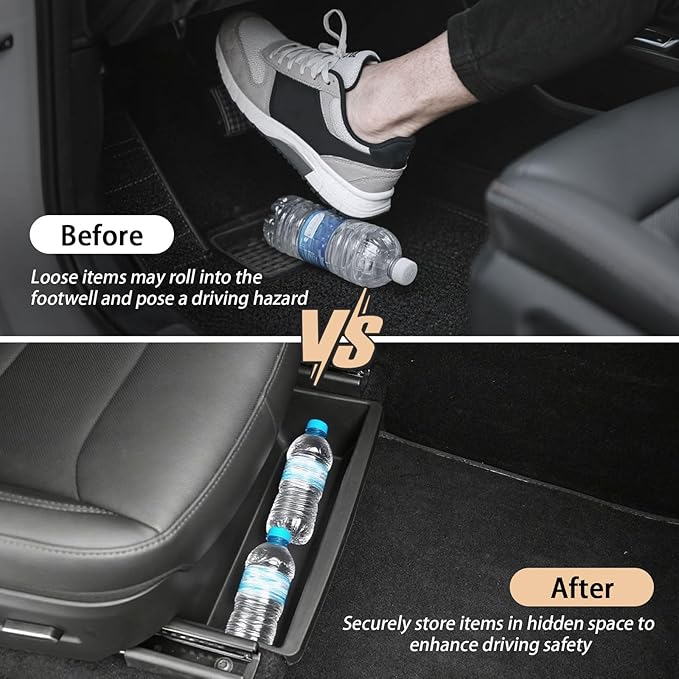 For Tesla Model Y Juniper 2025 2026 Under Seat Storage Box Organizer - Front Row，Anti-Slip Hidden Underseat Organizer Tray Storage Box for Model Y Juniper Interior Accessories (No Lid Cover, 1 Pack）