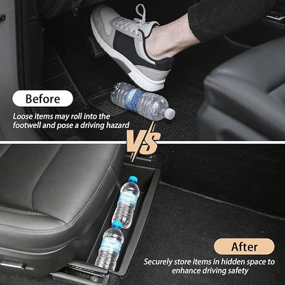 For Tesla Model Y Juniper 2025 2026 Under Seat Storage Box Organizer - Front Row，Anti-Slip Hidden Underseat Organizer Tray Storage Box for Model Y Juniper Interior Accessories (No Lid Cover, 1 Pack）