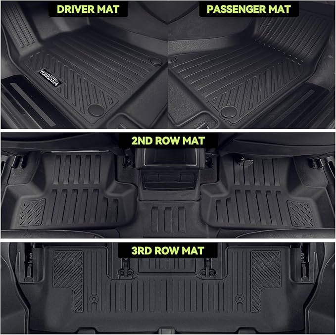 Tongama-Floor Mats for 2021-2026 Chevy Tahoe/GMC Yukon 7 Seats with Bucket Seats, All Weather TPE Trunk Mat & 3rd Row Backrest Mats & Cargo Net & Door Sill Guards for Tahoe Floor Liner Accessories
