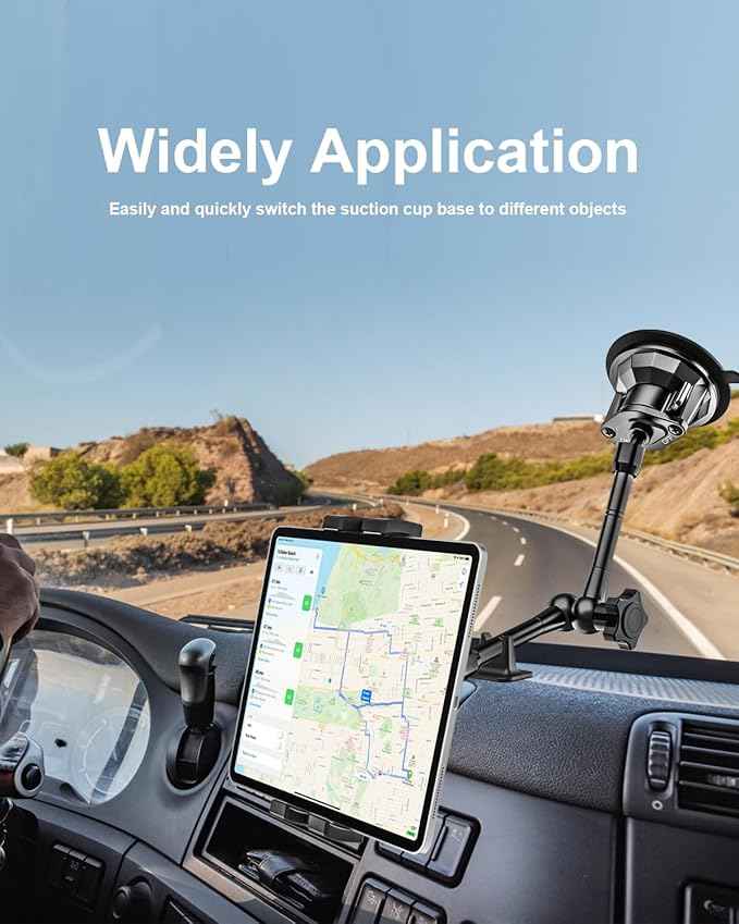 Metal Tablet Mount - Heavy Duty [Super Suction Cup] Dashboard Windshield for Car/Semi Truck/Pickup/Van/SUV/Commercial Vehicle - 4.7-13" iPad Pro Air Mini, iPhone, Galaxy