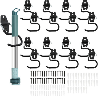 16 Pack Metal Broom Hooks, Heavy Duty Garage Holder Wall Mount, S Type Anti-Slip Mop Rack, Cleaning Tools Holder Storage Organizer Hanger for Shovel Rakes Shed Garden Lawn Yard