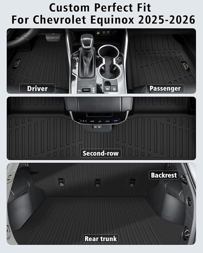 Floor Mats & Cargo Mat with Backrest Mat Custom for Chevy Equinox 2025 2026 (Only Gas) /GMC Terrain, Door Sill Guards, All Weather TPE Full Set Floor Liners Trunk Mat for Chevrolet Equinox Accessories