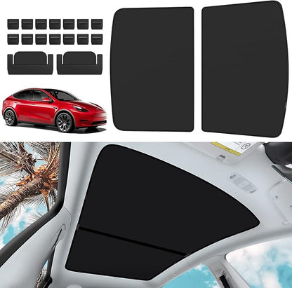 Non-Sag Roof Sunshades for Tesla Model Y 2025, Upgraded Foldable Sunroof Shade Sunshade Roof Sun Shade for Tesla Model Y Accessories 2021-2025 (Not fit 2025-2026 Juniper)