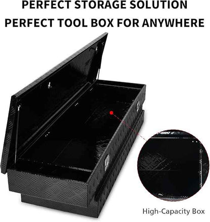 69 Inch Black Heavy Duty Aluminum Tool Box Wide Utility Trailer Stripes Plated 5 Bar Tread for Pick Up Truck Bed RV ATV Organizer Trailer Storage ToolBox w/Lock and Keys (69"X20"X14.75")