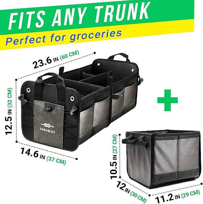 3-Section Modular Trunk Organizer XL – Car Storage for Groceries, Cleaning Supplies, Tools, Sports Gear – Foldable L-Shape Cargo Bin – Gray