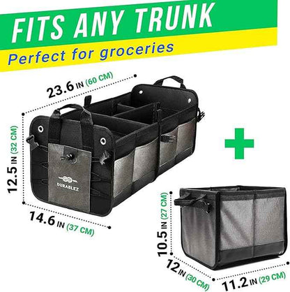 3-Section Modular Trunk Organizer XL – Car Storage for Groceries, Cleaning Supplies, Tools, Sports Gear – Foldable L-Shape Cargo Bin – Gray