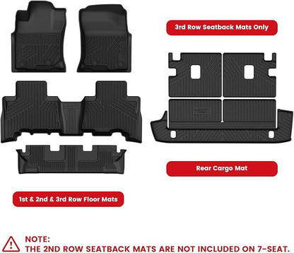 LASFIT Floor Mats&Cargo&Seatback Mats for Toyota 4Runner 2013-2024 (Only Fit 7 Seats), All Weather TPE Mats Custom Fit Floor Liners for 5th Gen 4Runner 1st & 2nd Row Full Set Car Mats and Cargo Liner