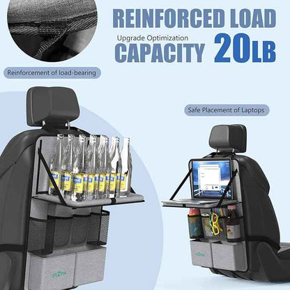 Car Backseat Organizer with Tablet Holder,11 Storage Pockets with Foldable Food Tray, Protector Kick Mats for Kids, Travel Accessories Organizer (Gray, 1Pack with Food Tray)