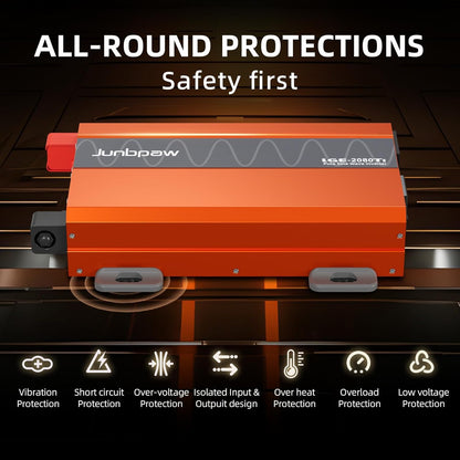 2080W Pure Sine Wave Inverter, 12V DC to 110V/120V AC, 6000W Peak, 5V/2.1A USB, Quiet Fan, Capacitor, Off-Grid Solar Power for RV, Camping, Emergency, Truck (LGE-24-2080TI)