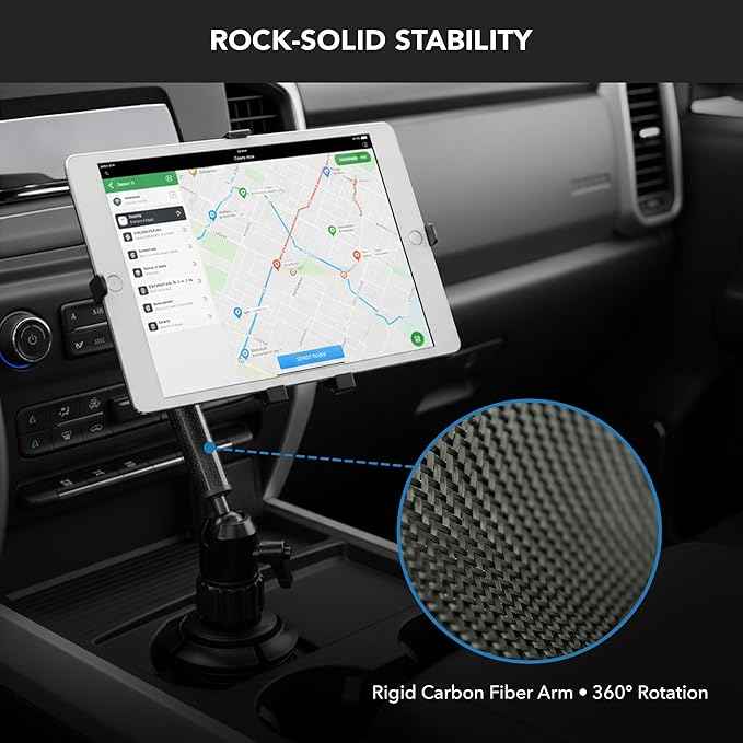 Mount-It! Carbon Fiber Cup Holder Tablet Mount Tablet Holder for Car Truck SUV, Adjustable 7–11 Inch iPad & Tablets, 18" Extension Arm, 360° Rotation, Fits 2.75"–3.5" Cupholders, ELD GPS Holder