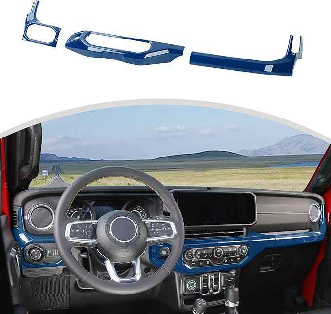 CheroCar for JL Center Console Headlight Air Conditioning Control Panel & Co-Pilot Handle Panel Interior Accessories fit for Jeep Wrangler JL JLU 2024+,Blue