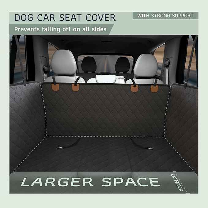 Katziela Back Seat Extender for Dogs-Large Space, Dog Car Seat Cover Hard Bottom Covered with 2 Foams Sturdy Backseat Extender for Dogs, Waterproof Dog Hammock for Car, SUV, Truck Car Bed 425Lbs