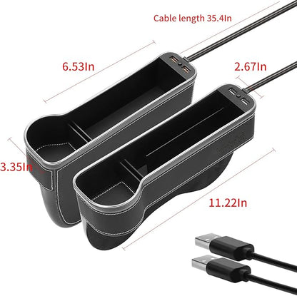 7 Color Led Car Seat Gap Organizer with 56W Fast Charger Car Console Organizer with Cup Holder Front Seat Gap Filler with USB Between Seat Cup Holder fit for Android iPhone (Black)