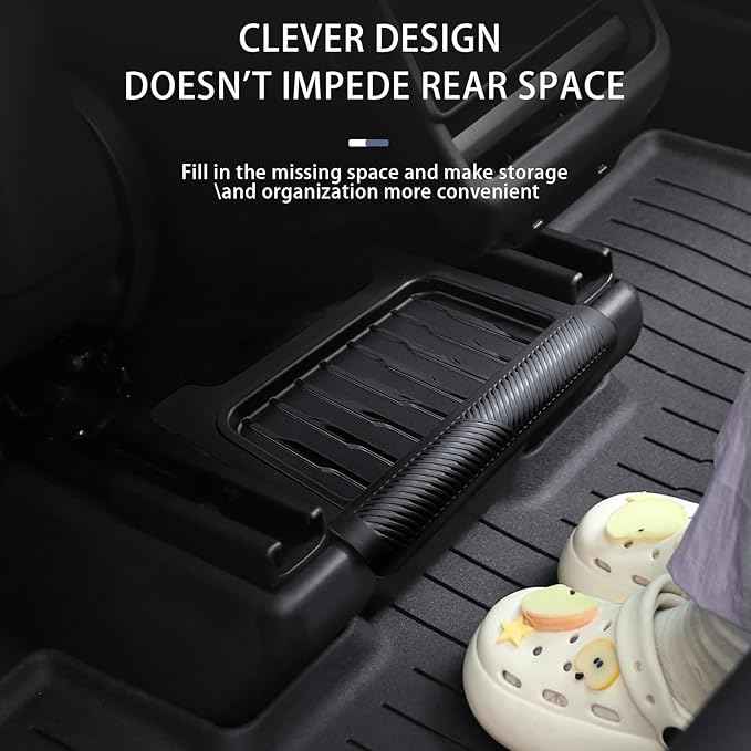 Rear Center Console Storage Organizer for Tesla Model Y Juniper 2025 2026, Under Seat Storage Box with Lid, Black