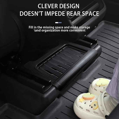 Rear Center Console Storage Organizer for Tesla Model Y Juniper 2025 2026, Under Seat Storage Box with Lid, Black
