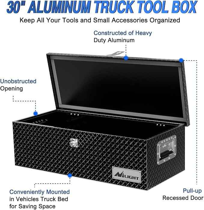 Nilight 30 Inch Truck Tool Box Heavy Duty Aluminum Diamond Plate Truck Bed Toolboxes 30''X13''X9.6'' Waterproof Pick-Up Storage Tool Boxes for Bed of Truck RV Trailer with Side Handle Lock Keys, Black