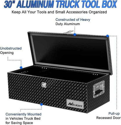 Nilight 30 Inch Truck Tool Box Heavy Duty Aluminum Diamond Plate Truck Bed Toolboxes 30''X13''X9.6'' Waterproof Pick-Up Storage Tool Boxes for Bed of Truck RV Trailer with Side Handle Lock Keys, Black
