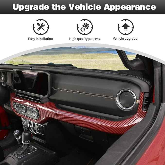 CheroCar for JL Center Console Headlight Air Conditioning Control Panel & Co-Pilot Handle Panel Interior Accessories fit for Jeep Wrangler JL JLU 2024+,Red Carbon Fiber