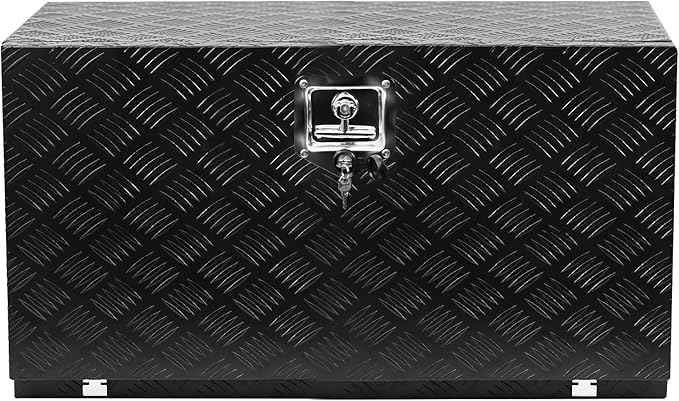 Aluminum Diamond Plate Tool Underbody Box, Waterproof Square Truck Storage Organizer Chest for Pick Up Truck Bed, RV Trailer with T-Handle Lock and Keys (24 inch)