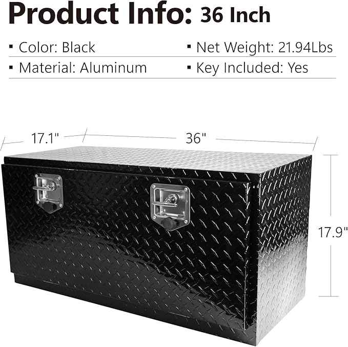 36 Inch Heavy Duty Aluminum truck tool boxes for bed of truck, Waterproof Square Truck Storage Organizer Chest for Pick Up Truck Bed, RV Trailer with T-Handle Lock & Keys(36"×17.1"×17.9")