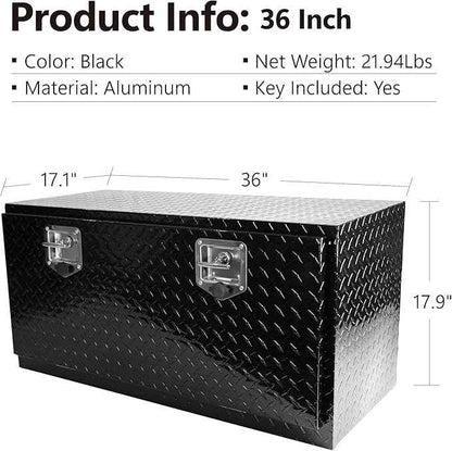 36 Inch Heavy Duty Aluminum truck tool boxes for bed of truck, Waterproof Square Truck Storage Organizer Chest for Pick Up Truck Bed, RV Trailer with T-Handle Lock & Keys(36"×17.1"×17.9")