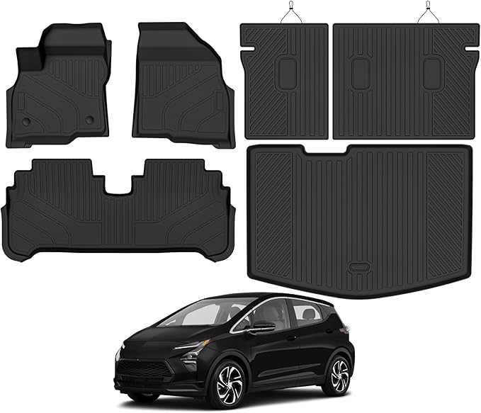 Custom Fit Floor Mats for Chevrolet/Chevy Bolt EV 2017-2023(Not for EUV), All Weather TPE Floor Liners with Trunk Mat & Backrest Protectors, Odorless Full Set Interior Accessories