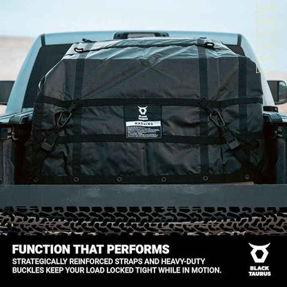 Waterproof Truck Bed Tarp Cover – Heavy Duty Cargo Net & Tarp for Pickup Truck Bed, Trailer, ATV, & Roof Rack, All-Weather Cargo Net for Secure Load with 4 Adjustable Straps - 4 ft x 4 ft
