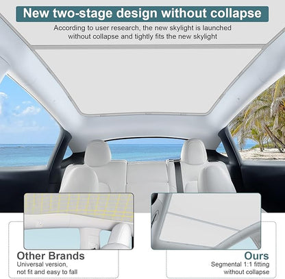 Roof Sunshades for Tesla Model Y 2021-2025, Upgraded [Cooling Tech, Heat Insulation] Non-Sag Sunroof Shade for Tesla Model Y Accessories (Not fit 2025-2026 Juniper)