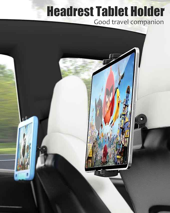 Tesla Back Seat Tablet Mount for Model 3/Y, [Anti-Drop] Tesla Headrest iPad Holder with 360° Adjustable Road Trip Essentials for Kids Fits All 4.7-12.9'' Devices