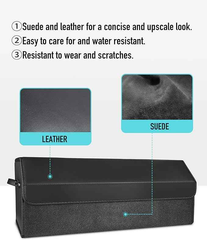 Car Organizers for Trunk for Suv Sedan, Leather Storage Box,Extra Large,Magnetic Lid,Collapsible and Adjustable, S004, Black