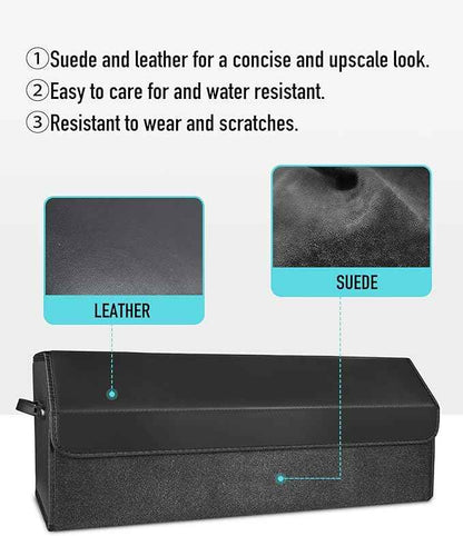Car Organizers for Trunk for Suv Sedan, Leather Storage Box,Extra Large,Magnetic Lid,Collapsible and Adjustable, S004, Black