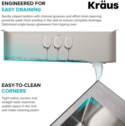 KRAUS Kore Workstation 32-inch Undermount 16 Gauge Stainless Kitchen Sink, Single Bowl Kitchen Sink with 3/4 HP Garbage Disposal, KWU110-32-100-75MB