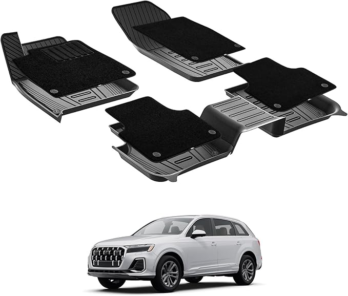 3W Floor Mats & Carpets Fit for Audi Q7(2017-2025)/ Q8(2019-2025), 4M TPE Dog Friendly Mats, Custom Fit Car Liner, All Weather Waterproof Non-Slip, Easy to Install Car Accessories(not for Q8 E-tron)
