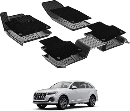 3W Floor Mats & Carpets Fit for Audi Q7(2017-2025)/ Q8(2019-2025), 4M TPE Dog Friendly Mats, Custom Fit Car Liner, All Weather Waterproof Non-Slip, Easy to Install Car Accessories(not for Q8 E-tron)