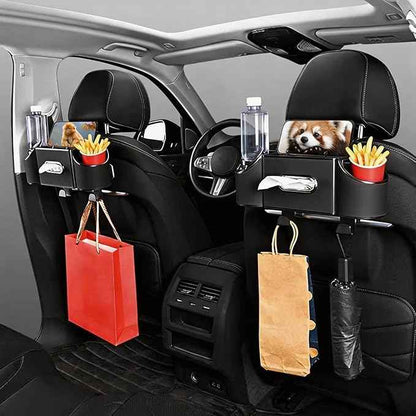Back Seat Car Organizer,4 in 1 Multifunctional Car Back Seat Storage Box with Drink Cup Holder Tissue Box, for Hold Phone,Snacks, Drinks, Handbag-Black