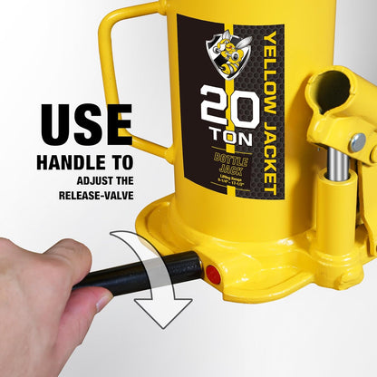 YELLOW JACKET 20 Ton Muti-Directional Welded Bottle Jack (40,000lb), Horizontal Bottle Jacks Use for Car, Pickup, Truck, RV, Auto Repair, Hydraulic Bottle Jack, Yellow
