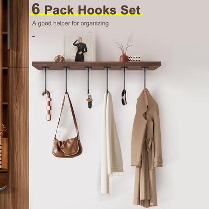 NearMoon Coat Hooks, Wall Hooks for Hanging Hat Hurse Robe, 304 Stainless Steel Heavy Duty Towel Hangers for Bathroom Livingroom Kitchen-Ceiling Hook, 6 Pack (6 Inch, Matte Black)