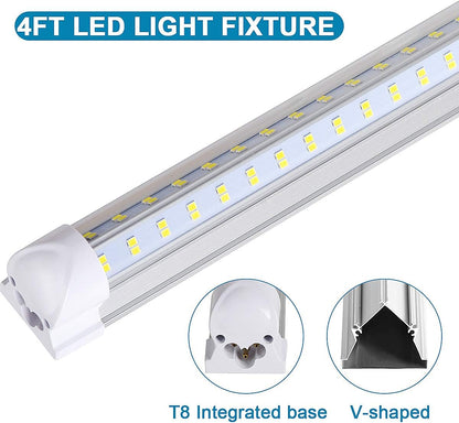 25 Pack,LED Shop Light, 4FT LED Light Fixtures, 60W 6500LM 6000K Cool White, V-Shaped T8 LED Tube Lights, High Output, Clear Cover, 4 Foot LED Shop Lights for Garage