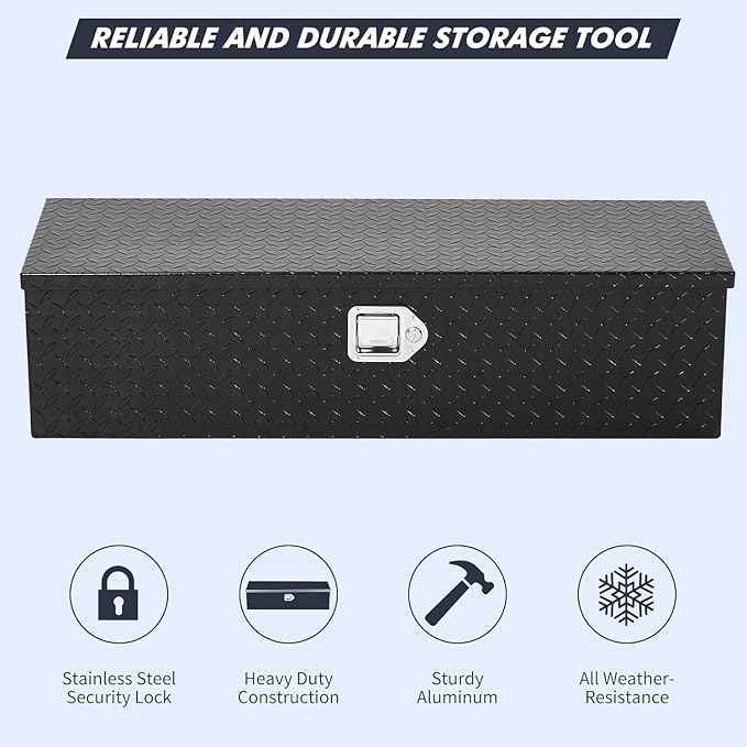 30 in Heavy Duty Aluminum Diamond Plated Tool Box Pick Up Truck Bed RV Trailer Toolbox Waterproof Square Storage Organizer with Side Handle, Lock with Keys -30 in x 15 inx 15 in