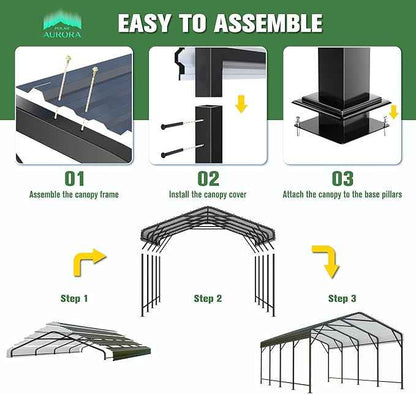 Polar Aurora 12x20 FT Metal Carport, Heavy Duty Car Port Canopy with Galvanized Reinforced Frame, Outdoor Car Garage Shelter for Car, Boats and Truck